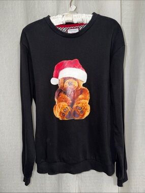 Denim & Flower x Ricky Singh Black Crew Santa Hat Teddy Bear Graphic Sweatshirt